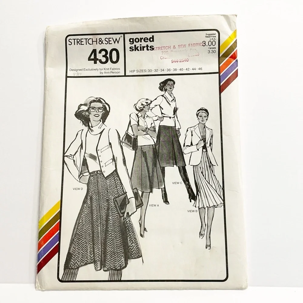 Vintage‎ 1979 Sewing Pattern Stretch & Sew Ann Person Women Gored Skirts 430